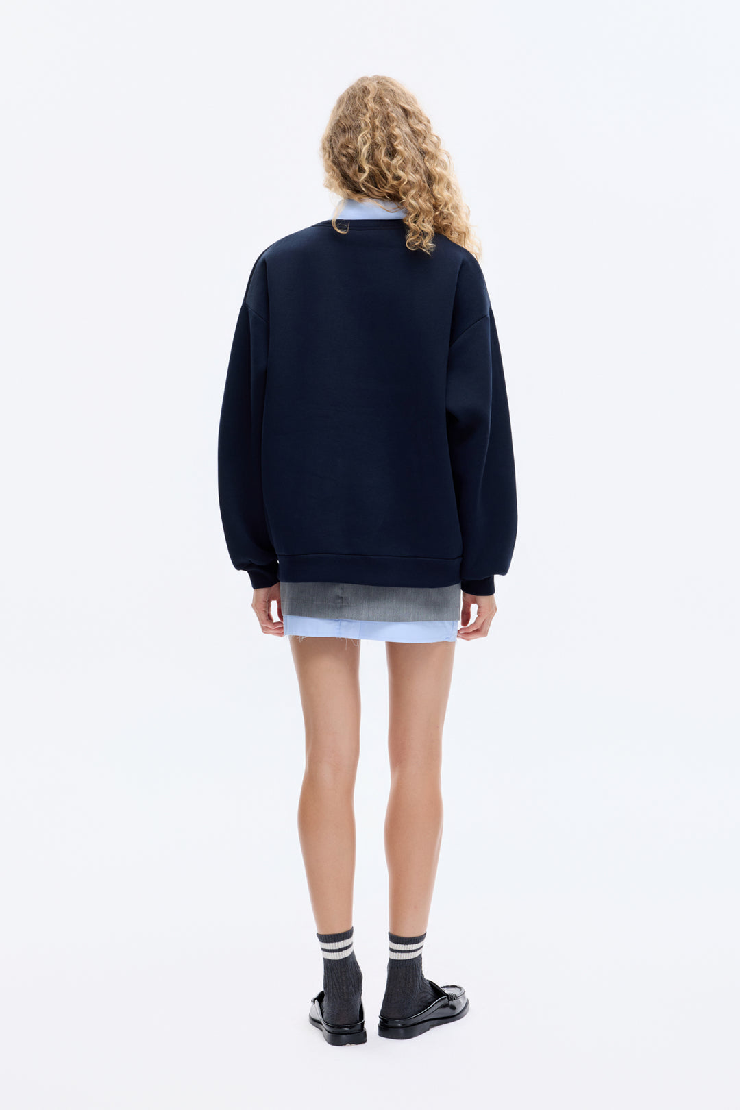 Gömlek Yakalı Nakış Detaylı Oversize Sweatshirt Lacivert