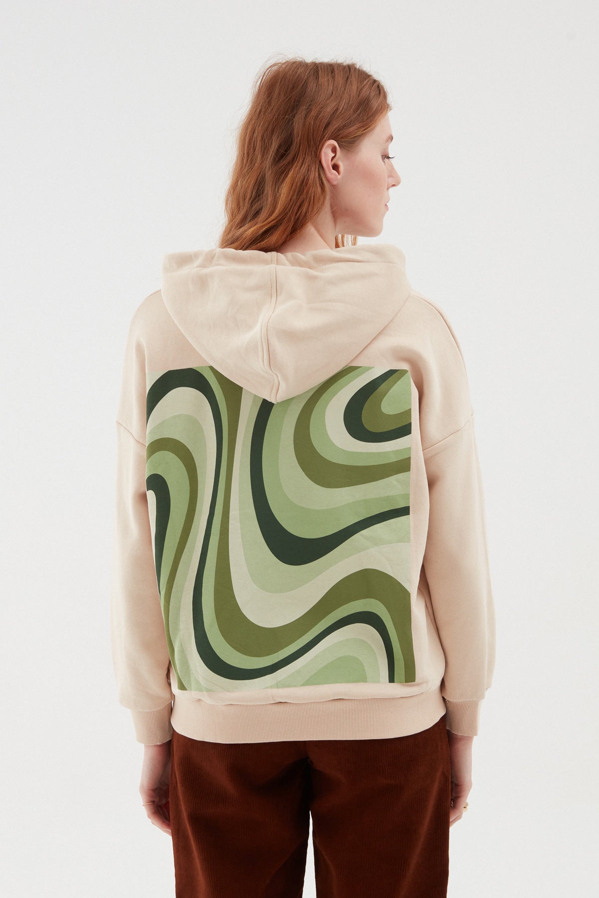 Back Printed Hoodie Sweatshirt Beige