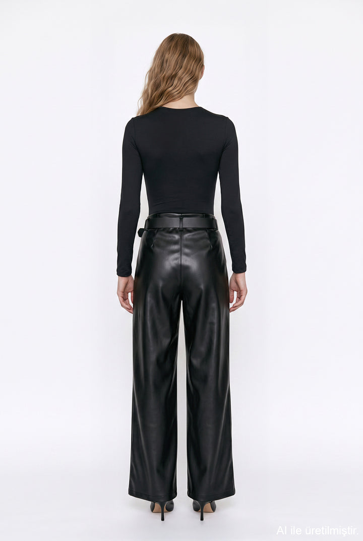 Bisiklet Yaka Basic Bodysuit Siyah