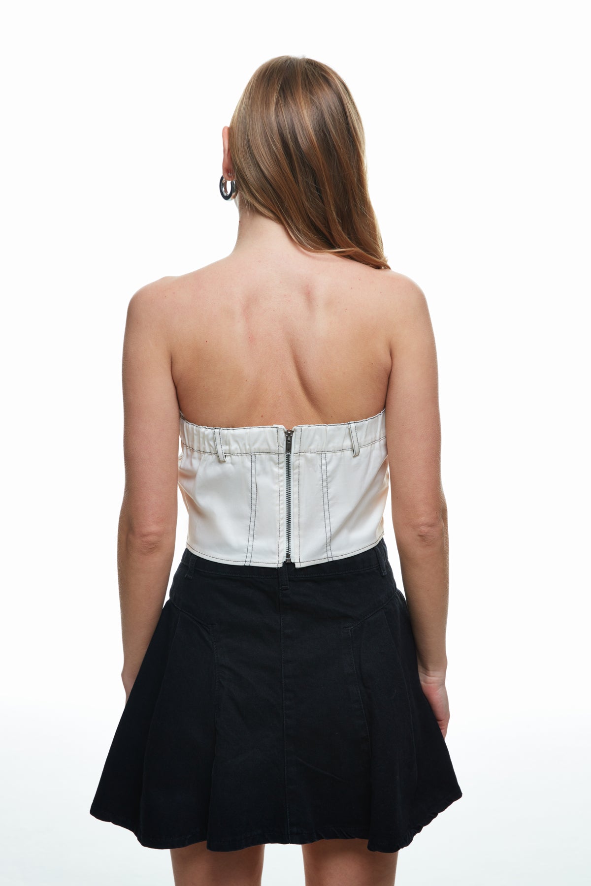 Contrast Stitched Strapless Blouse Bone