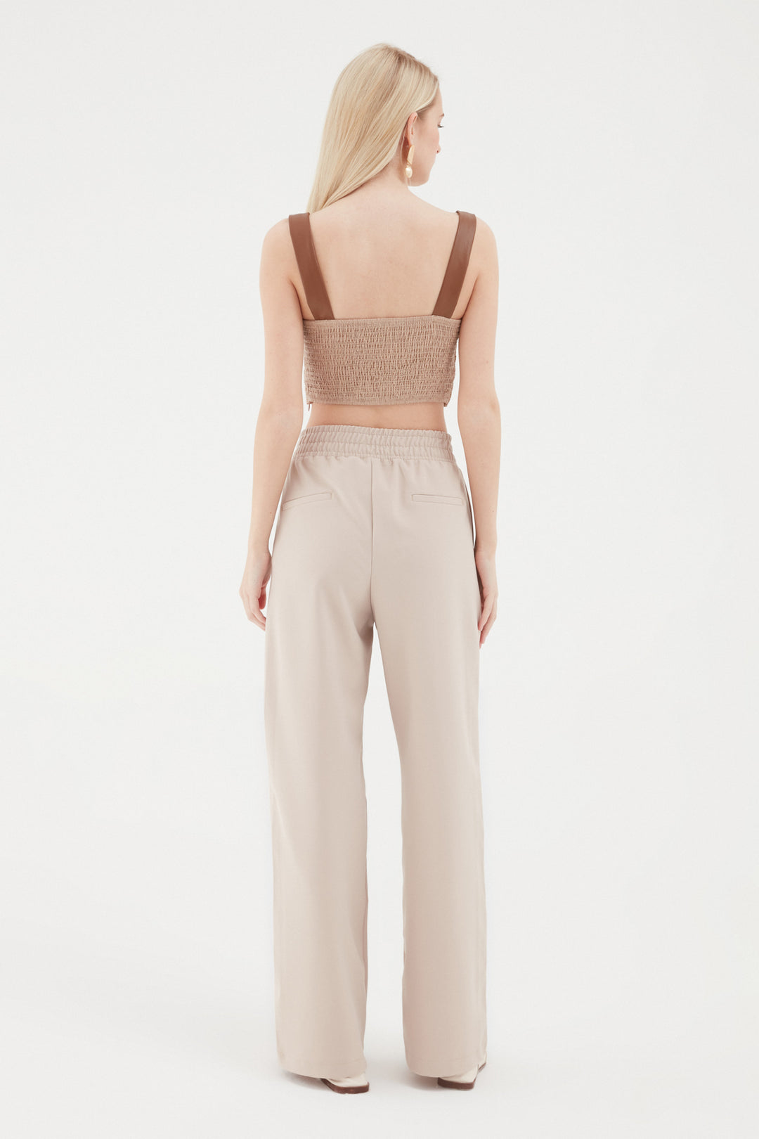 Elastic Waist Wide Leg Trousers Stone