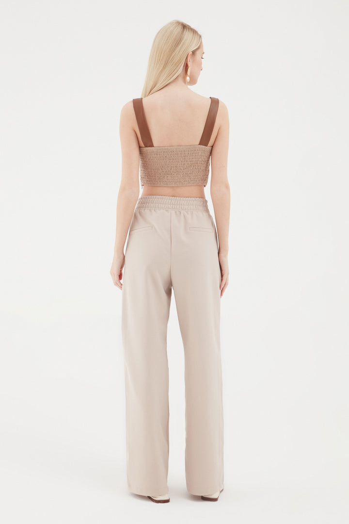 Elastic Waist Wide Leg Trousers Stone