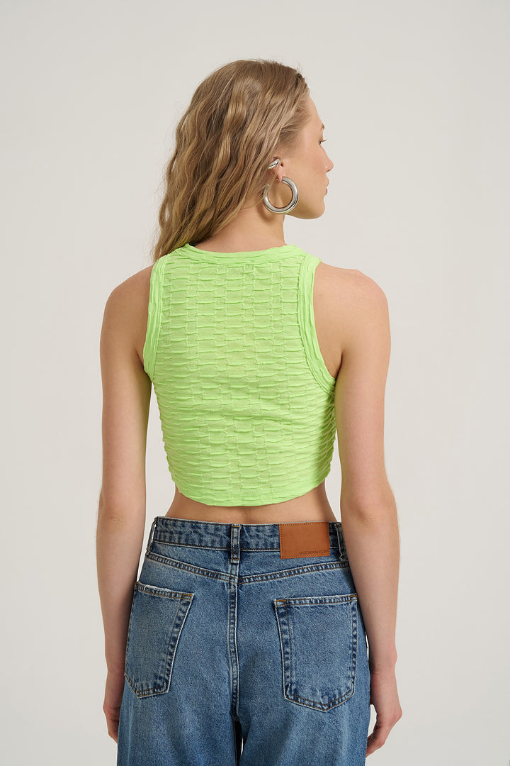 Etiket Detaylı Halter Yaka Atlet Neon Yeşil