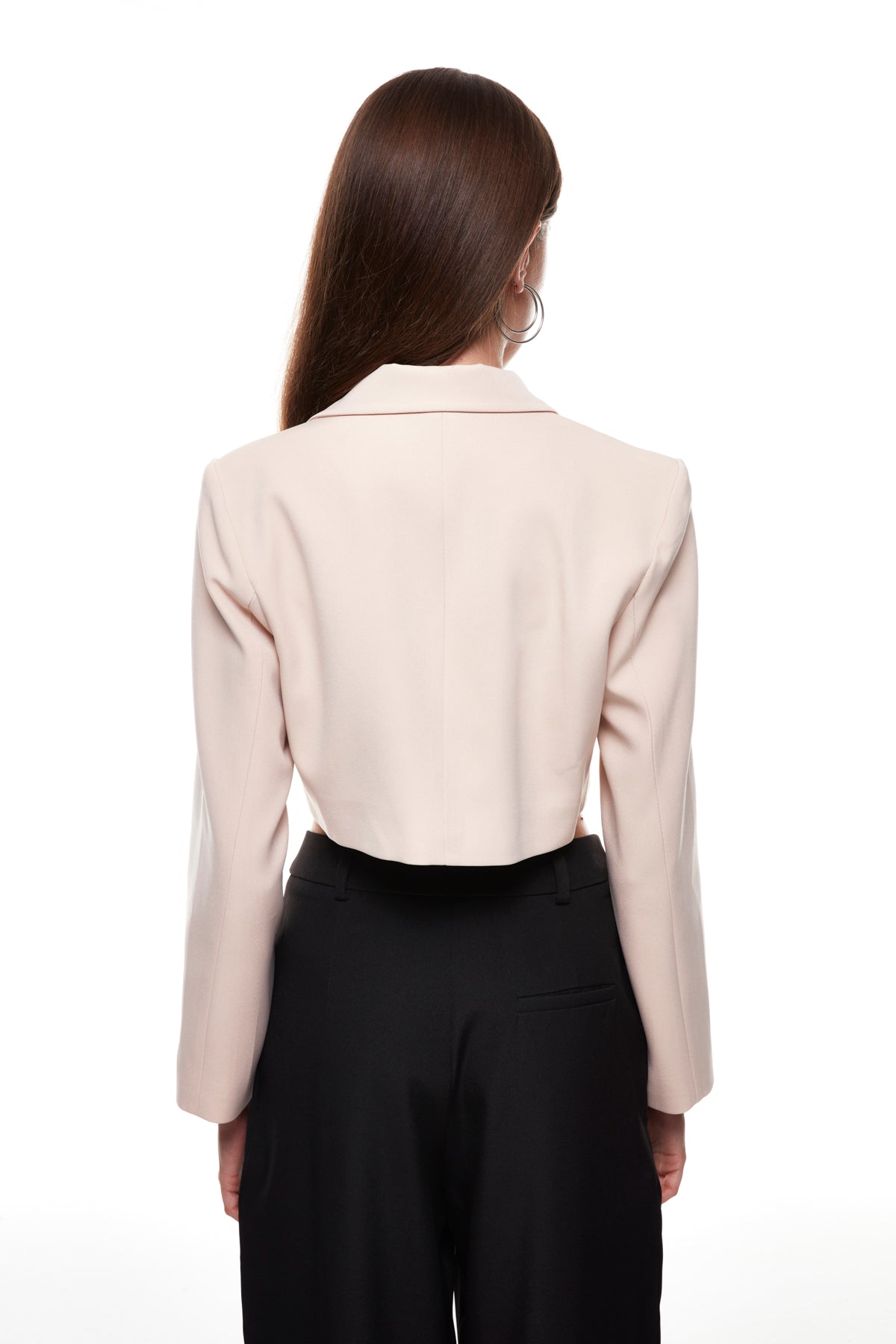 Double Breasted Crop Blazer Jacket Beige