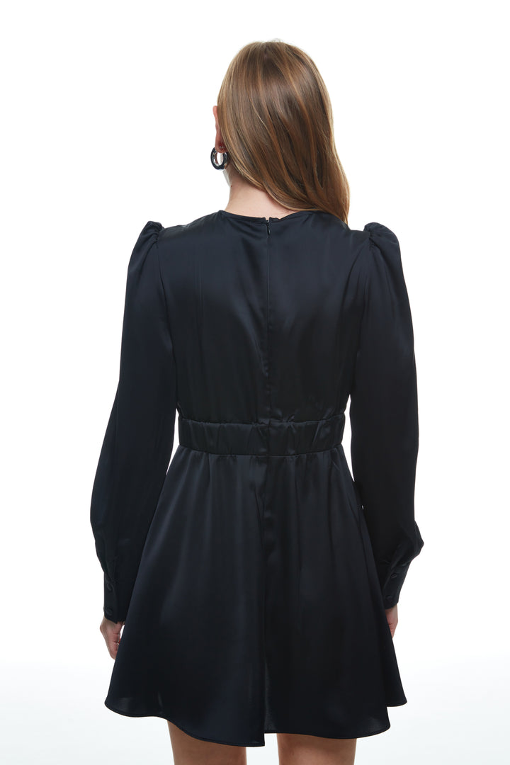 Window Detailed Satin Mini Dress Black