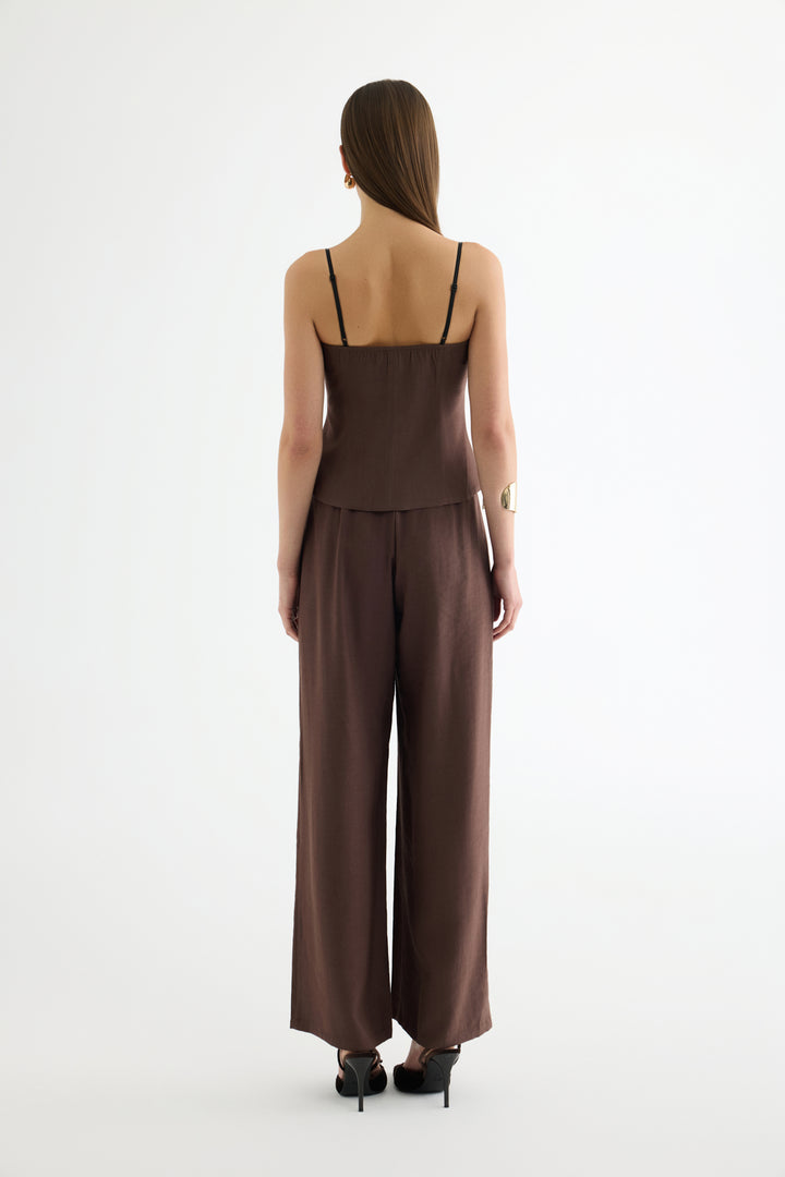 Dantel Askı Garnili Bustiyer Bluz Kahverengi