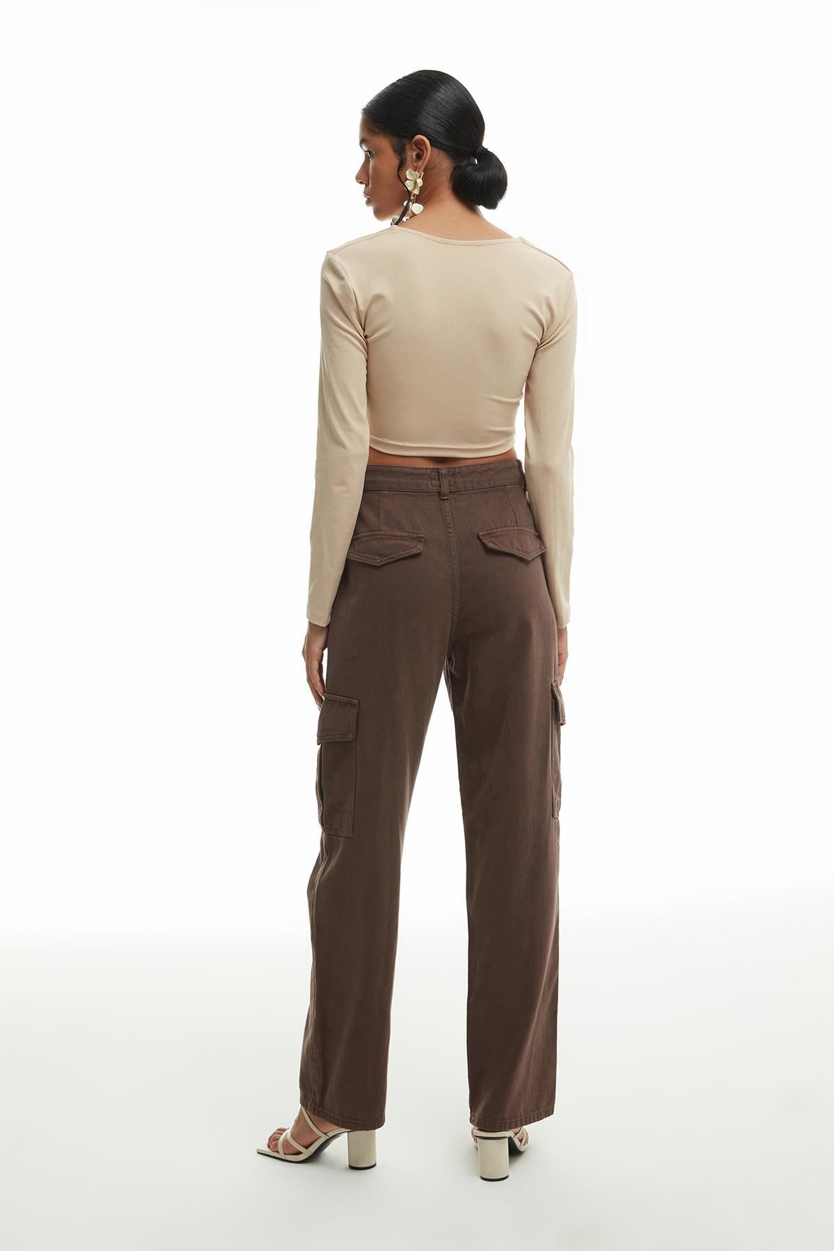 Gabardine Cargo Pants Dark Brown