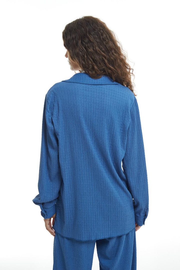 Dokulu Uzun Gömlek İndigo