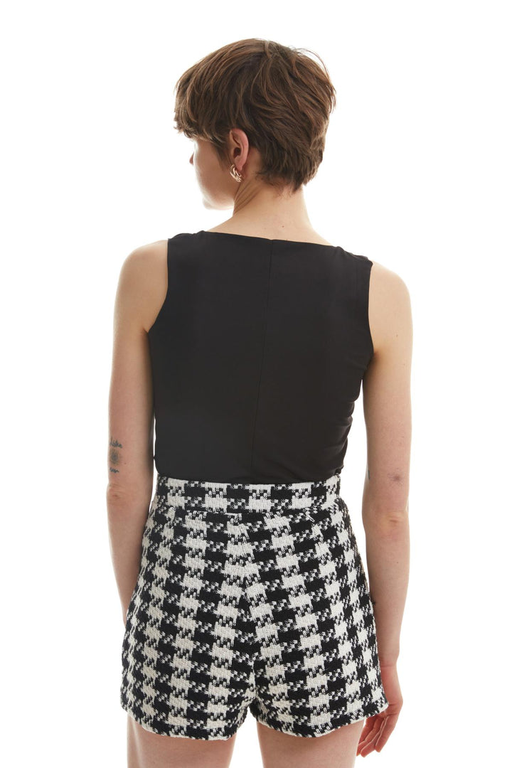 Gingham Tweed Short Skirt Ecru