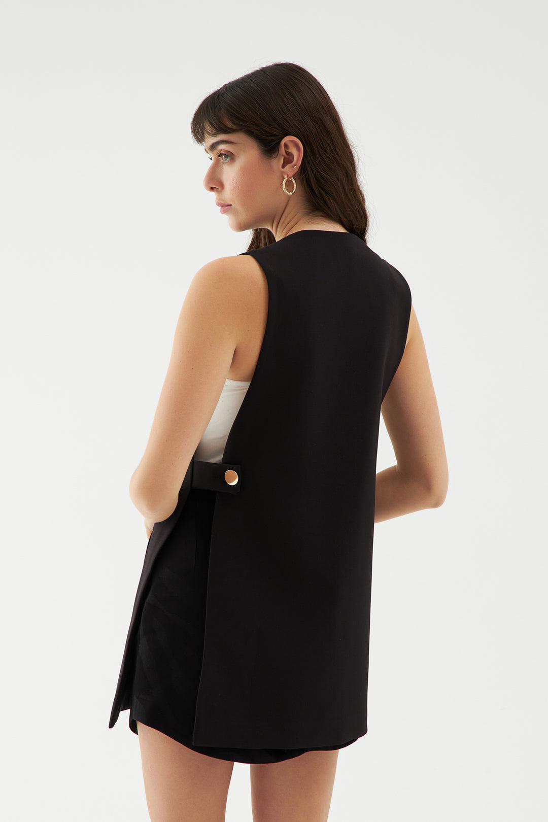 Yanları Açık Düğmeli Yelek Ceket Siyah