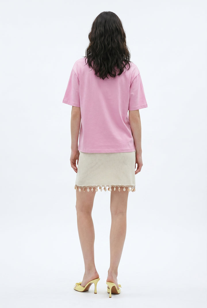 Love Yazı Baskılı Oversize Tişört Pembe