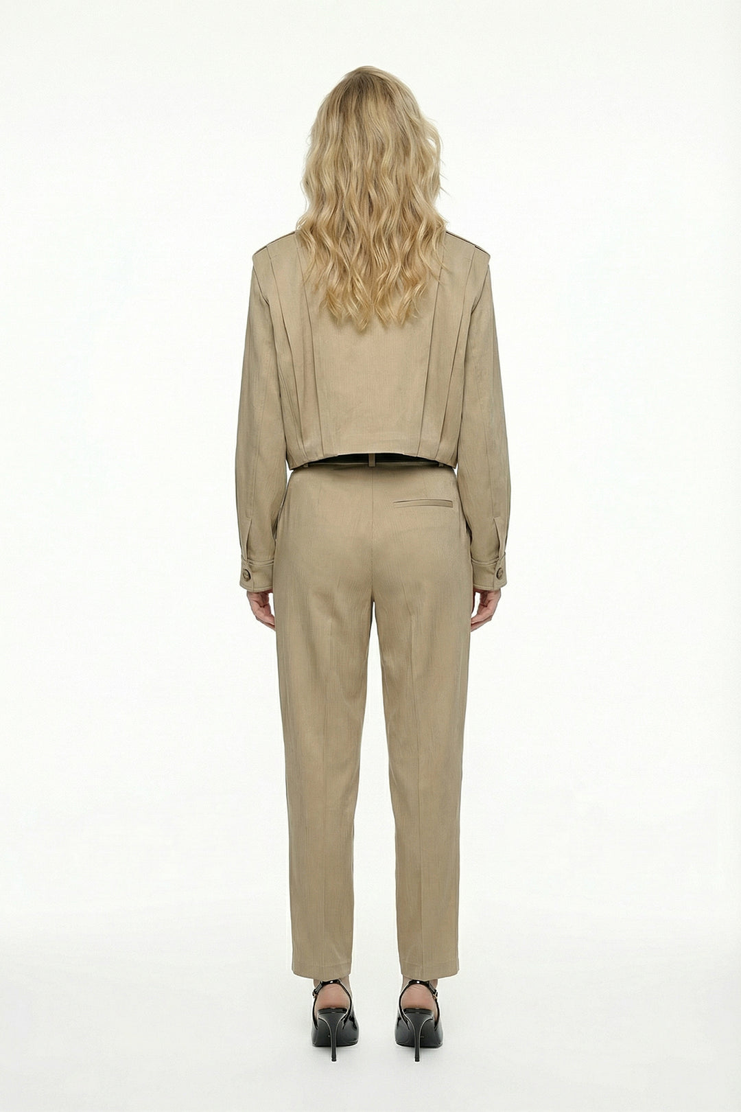 Apoletli Pile Detaylı Kısa Ceket Bej