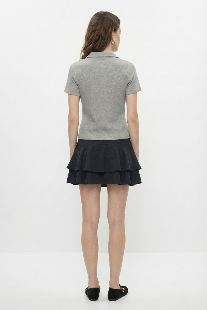 Fermuarlı Baskılı Polo Yaka Tişört Grimelanj