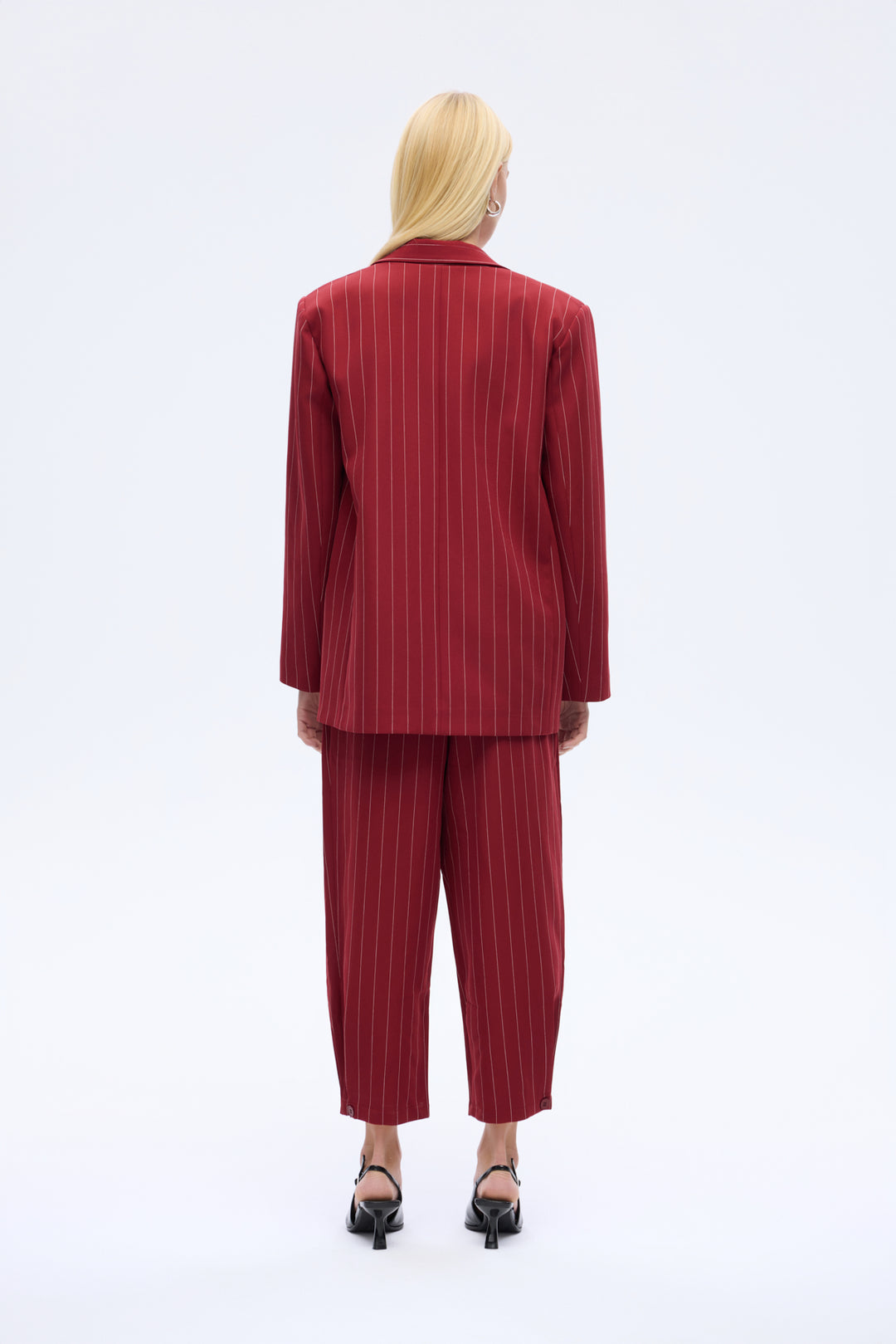 Çizgi Detaylı Blazer Ceket Bordo
