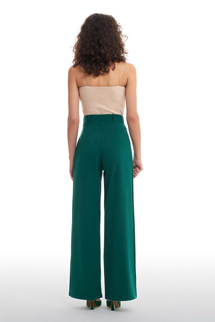 High Waist Wide Leg Trousers Dark Green