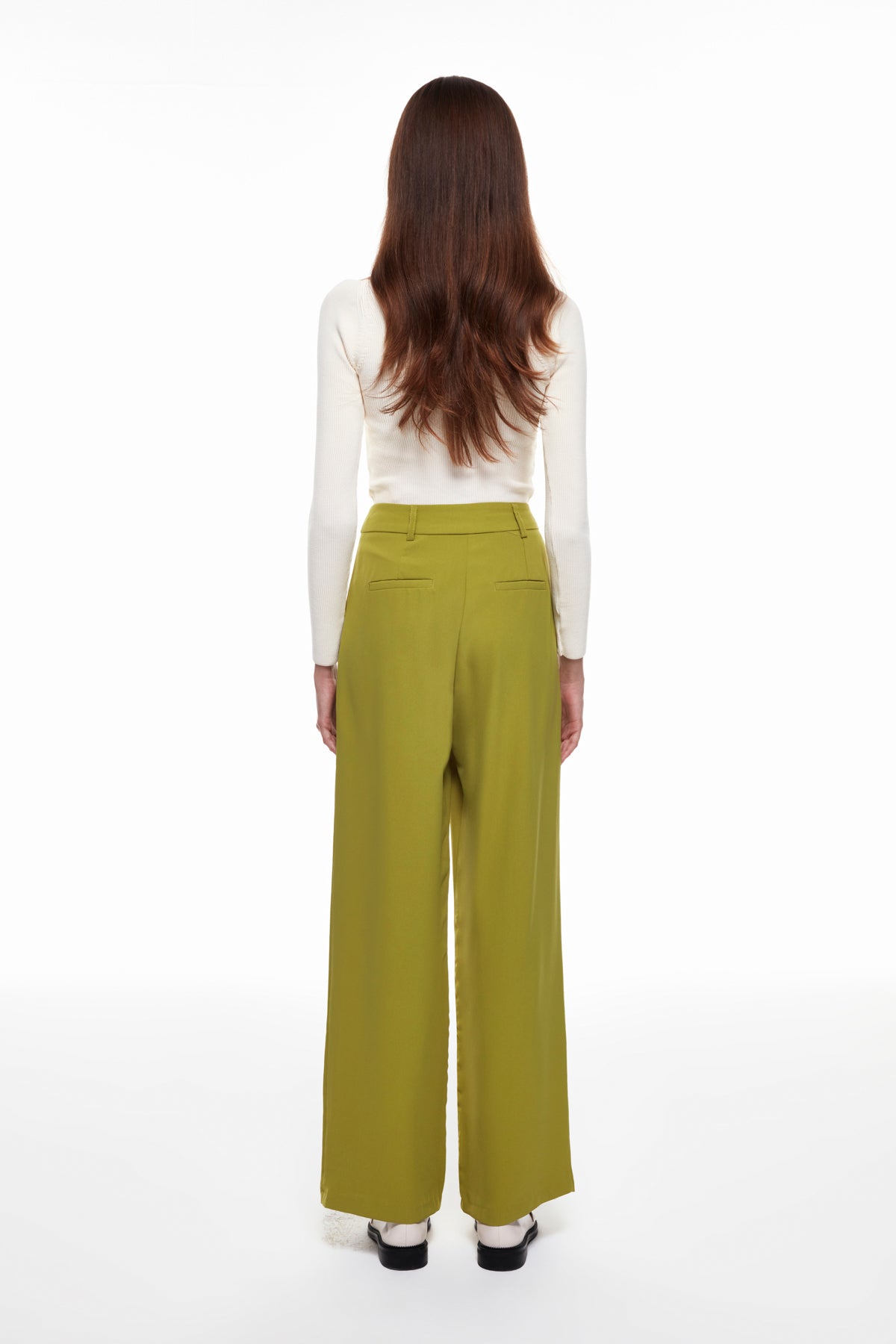 High Waist Wide Leg Fabric Trousers Olive