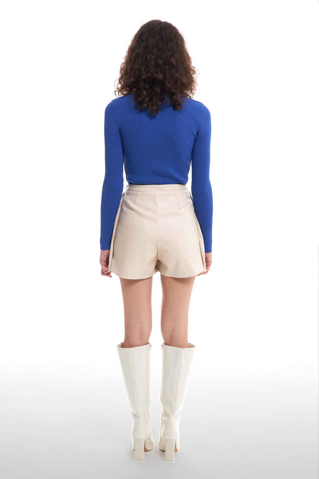 Pleated Leather Short Skirt Stone