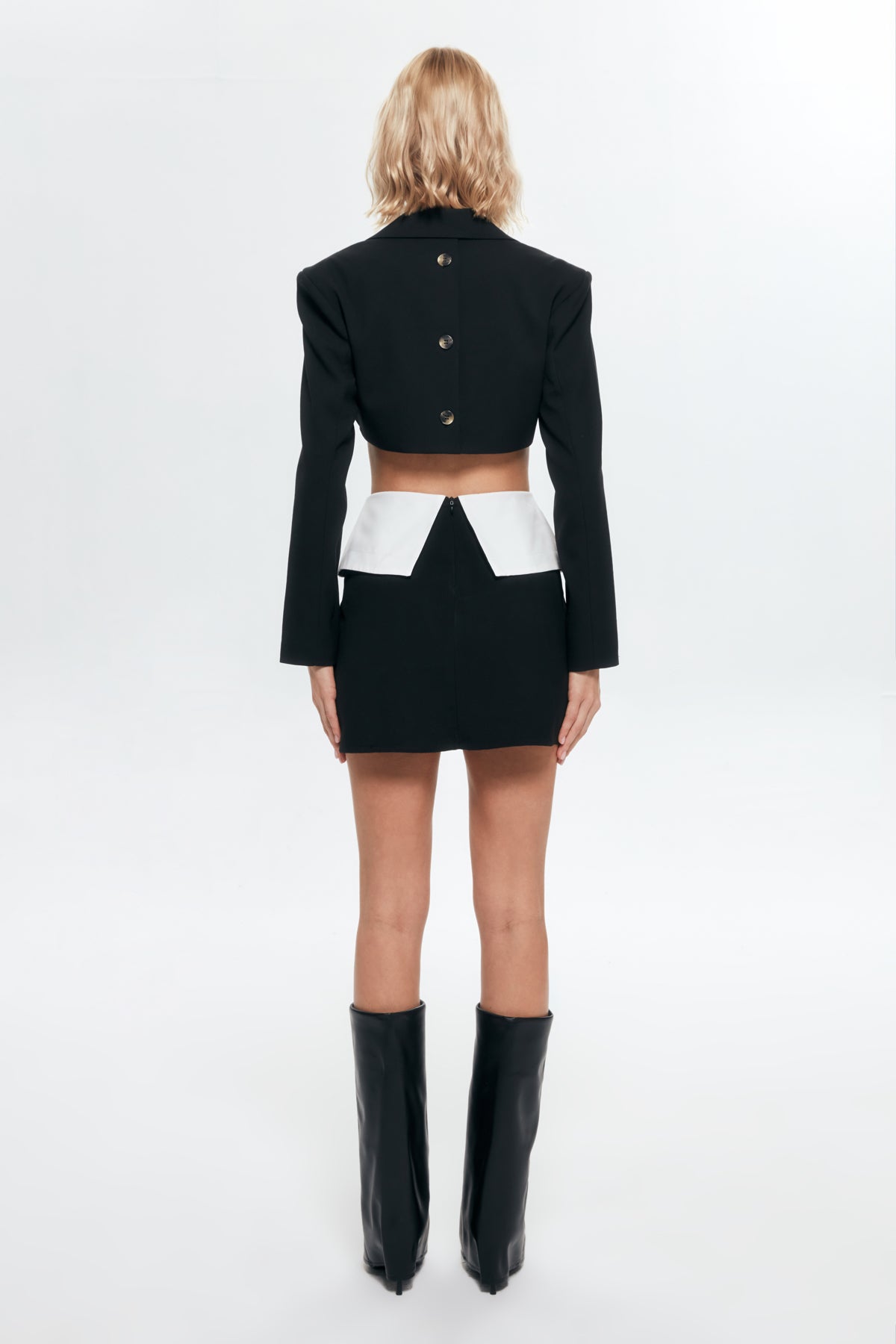 Waist Detailed Buttoned Mini Skirt Black