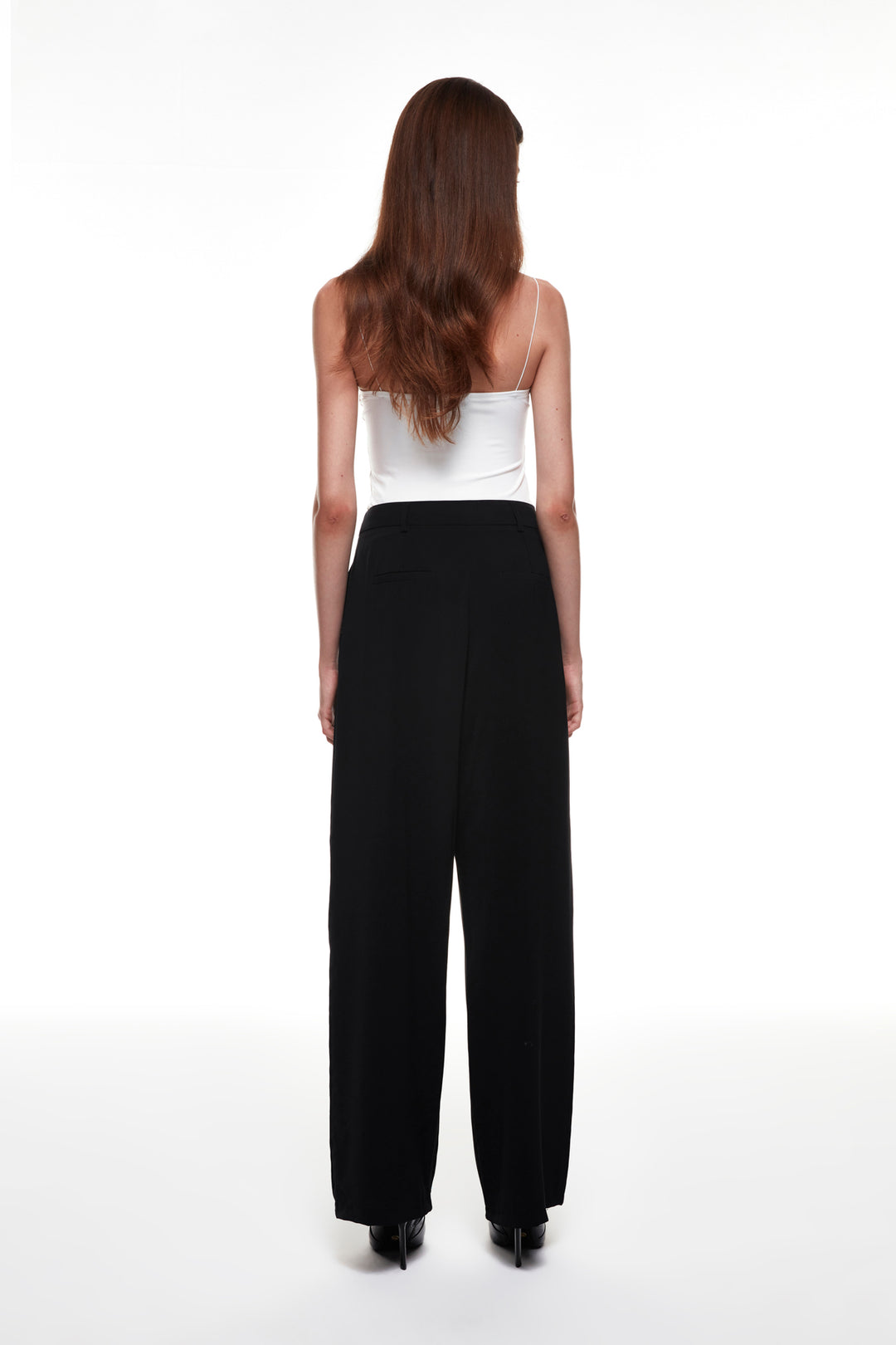 High Waist Wide Leg Fabric Trousers Black