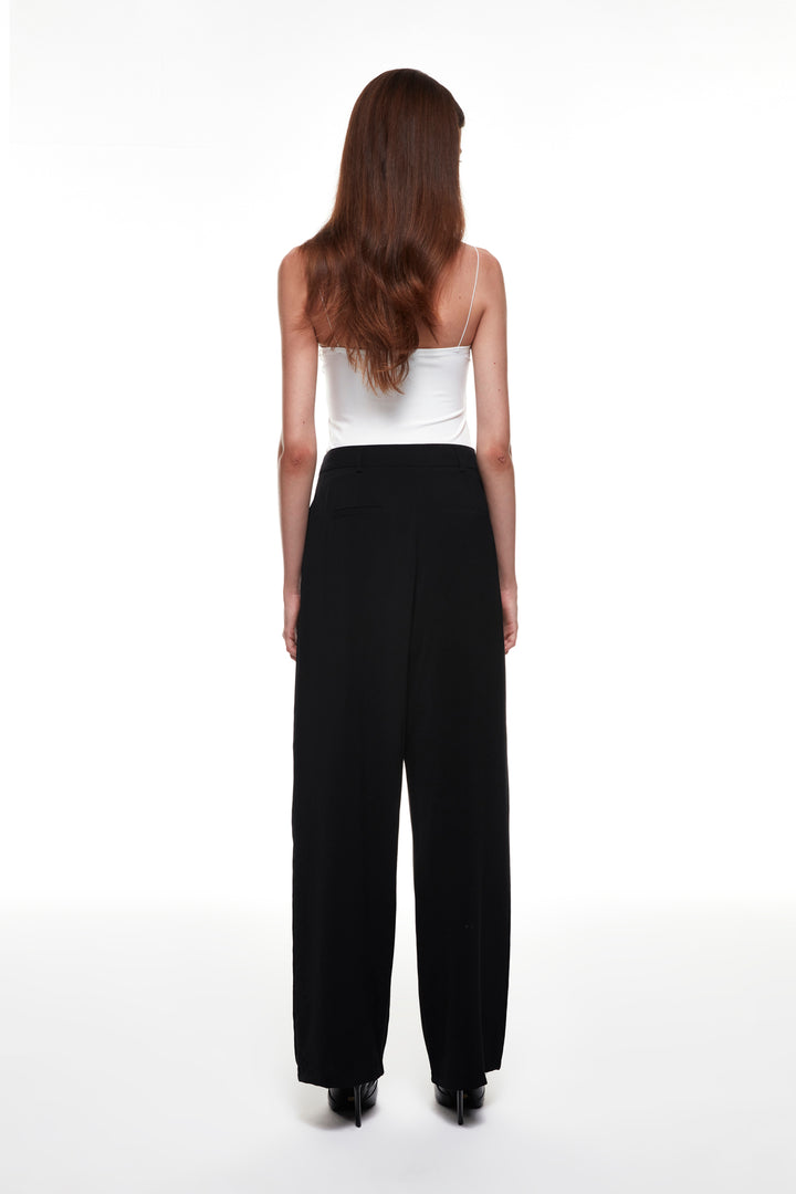 High Waist Wide Leg Fabric Trousers Black