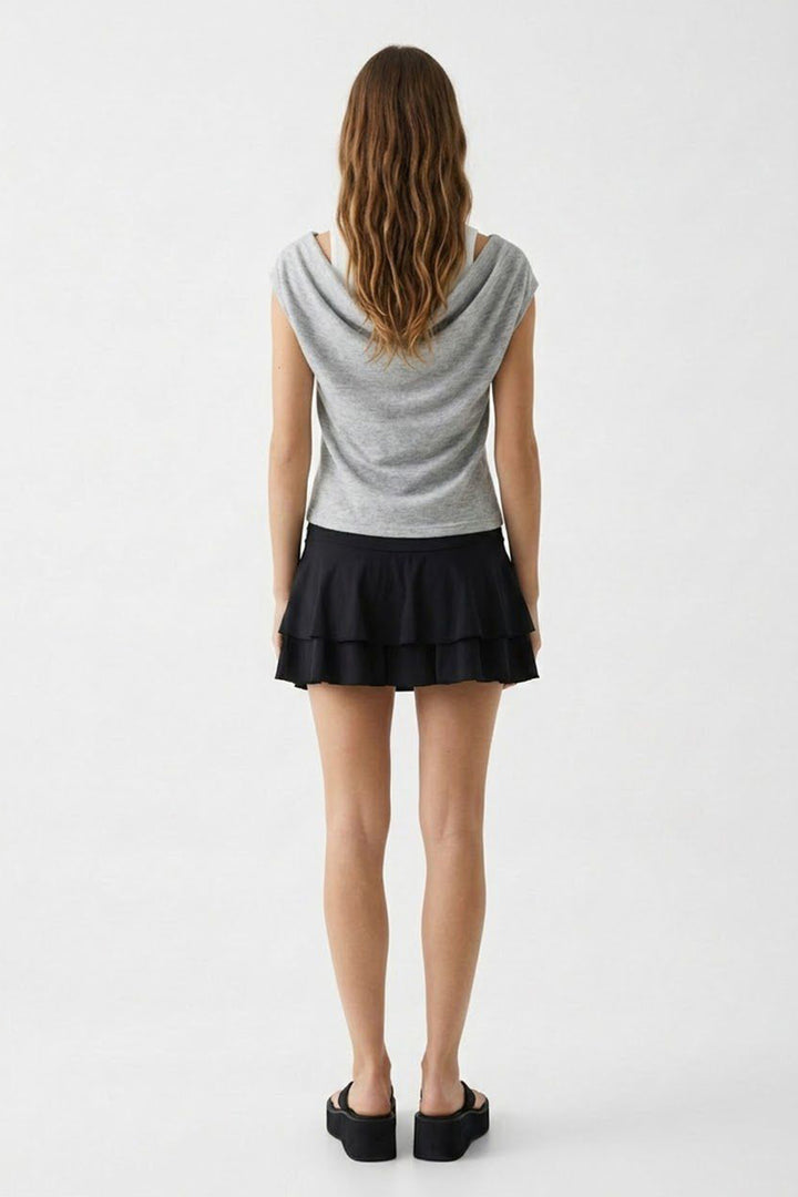 Asimetrik Çift Katmanlı Bluz Grimelanj