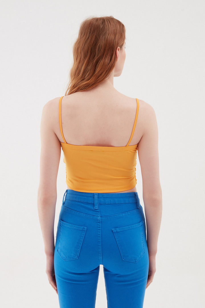 İnce Askılı Gipeli Crop Bluz Açık Oranj