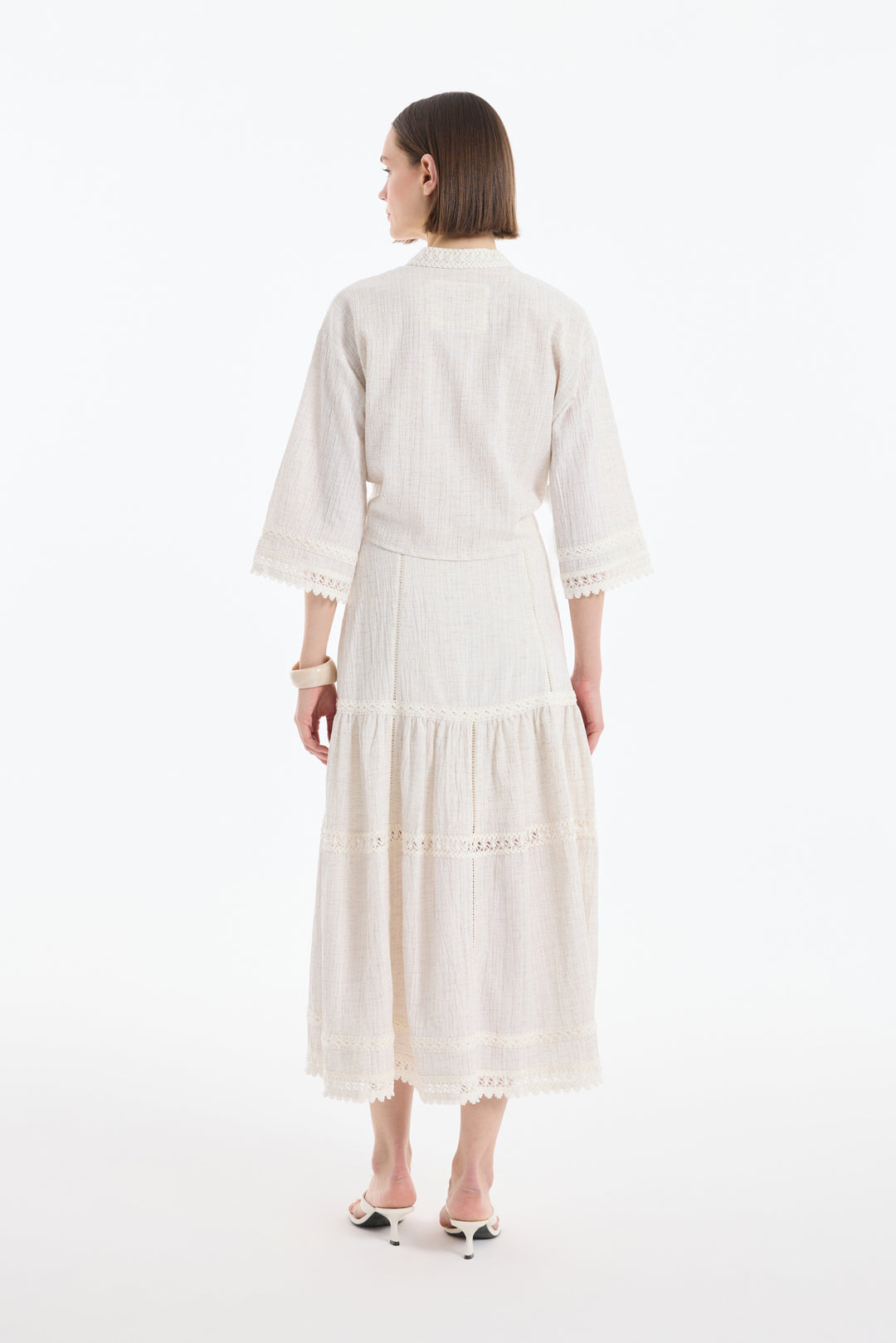 Şerit Dantelli Bağlamalı Kimono Naturel