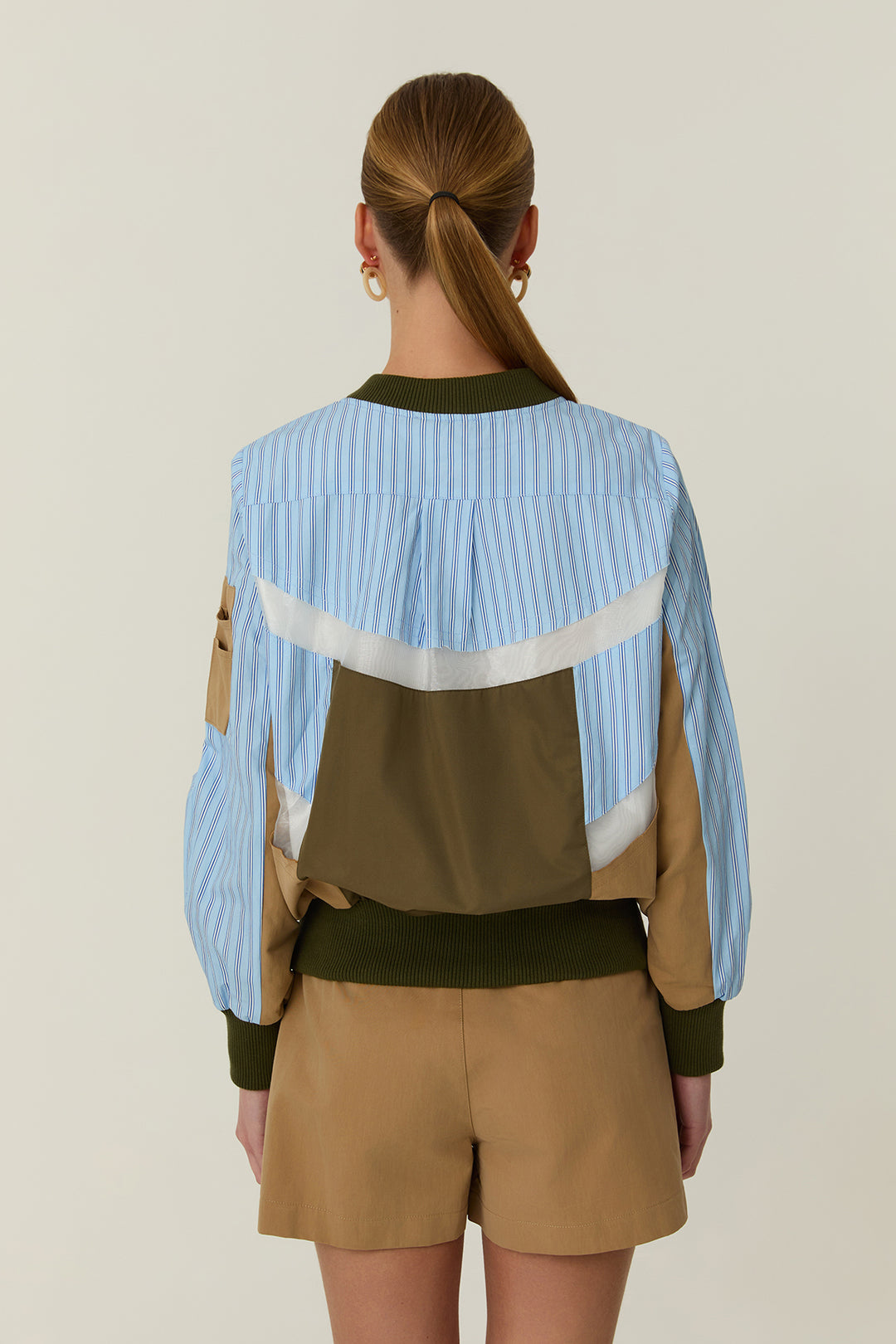 Çizgi Detaylı Fermuarlı Ceket Bej