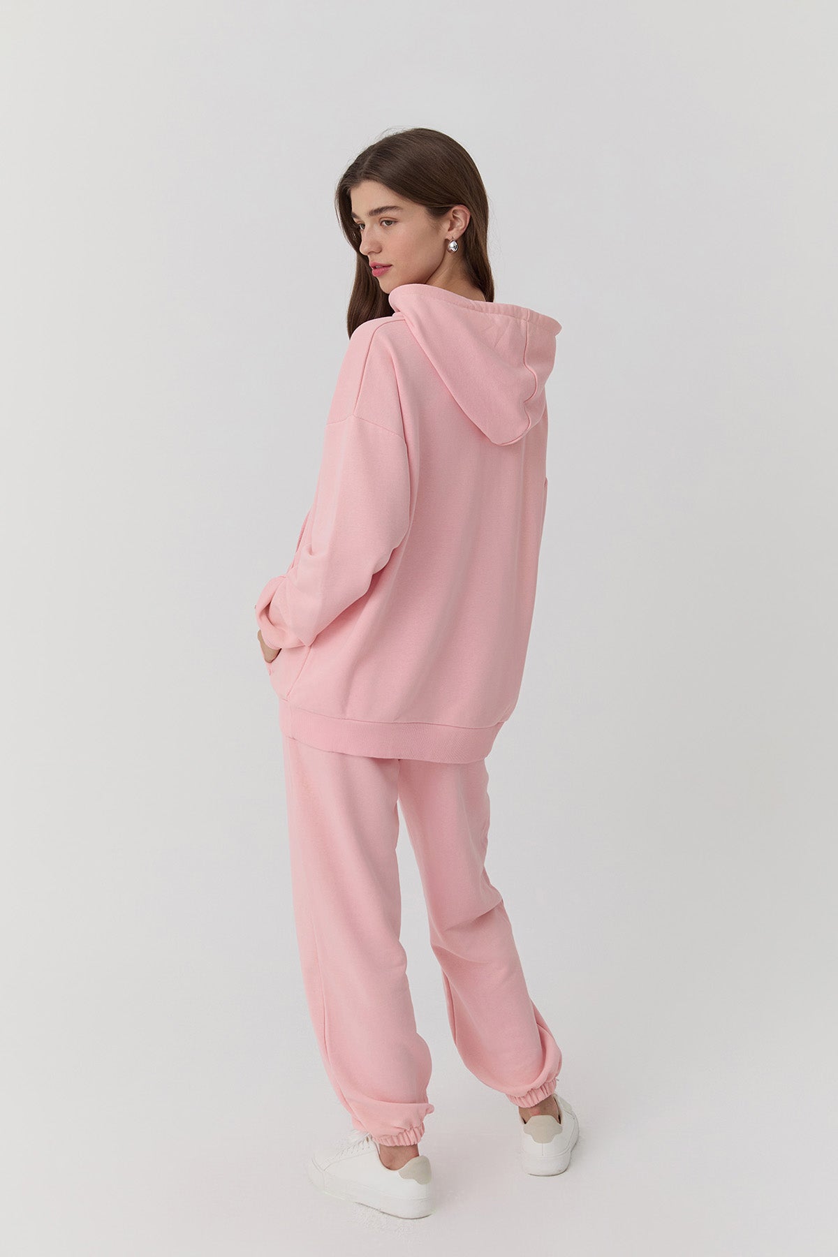 Oversize Kapüşonlu Sweatshirt Pembe