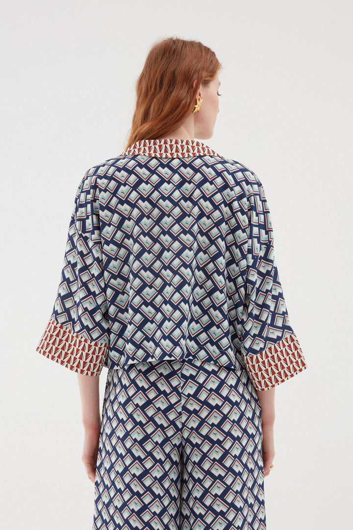 Colorful Patterned Bandana Shirt Blue