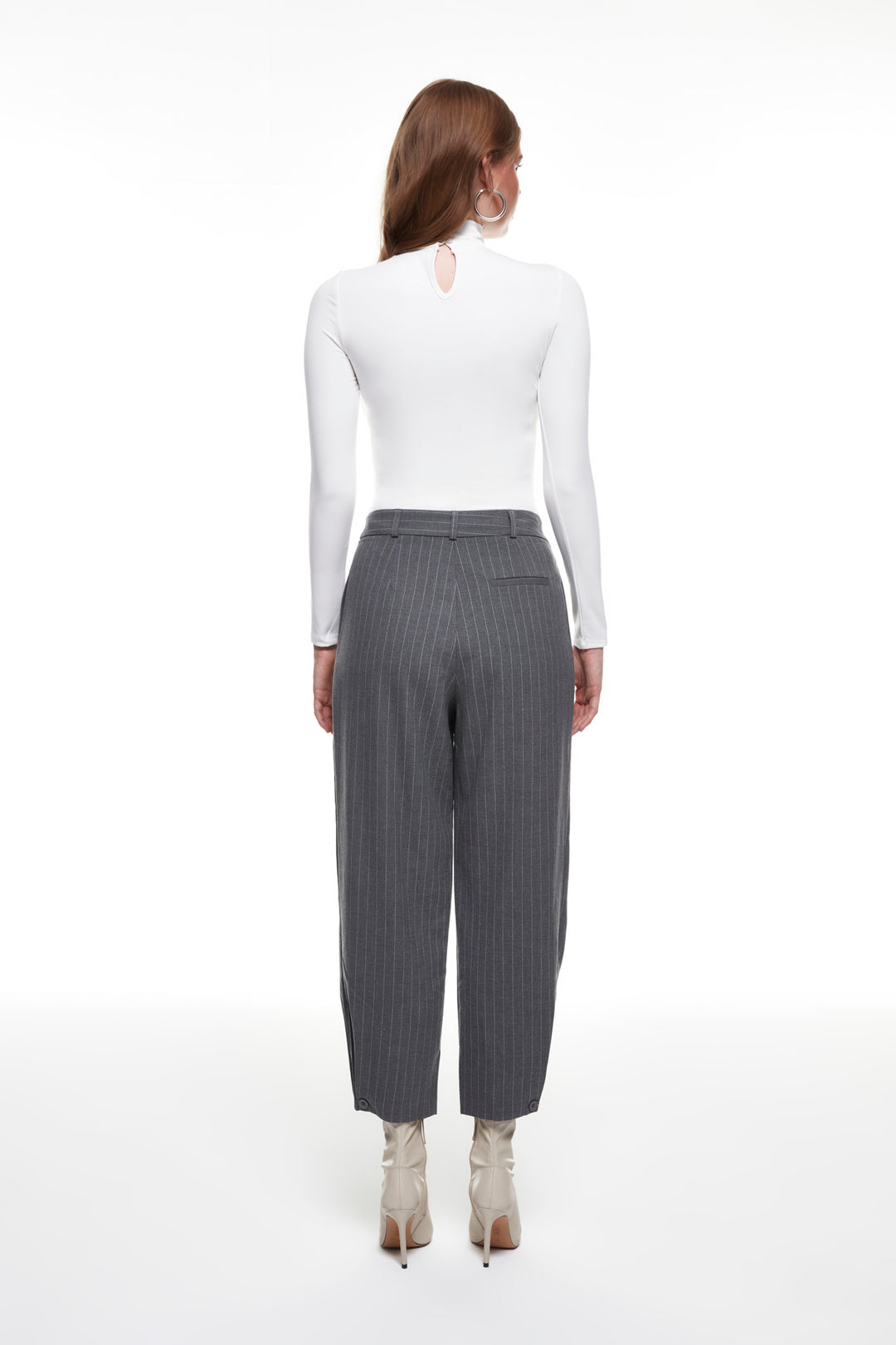 Button Detailed Striped Trousers Dark Gray