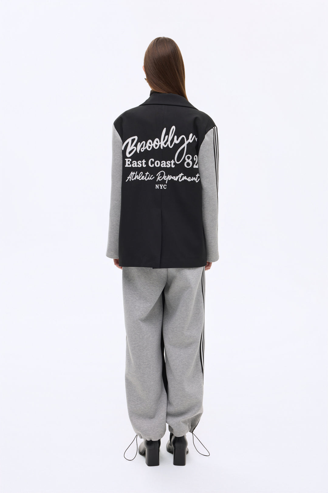 Şerit Detaylı Garnili Oversize Blazer Ceket Siyah