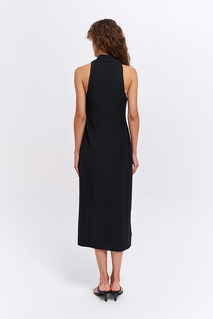 Fermuar Detaylı Uzun Elbise Siyah
