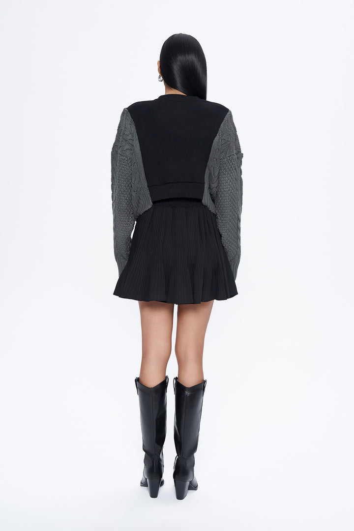 Triko Kol Yazı Baskılı Sweatshirt Siyah