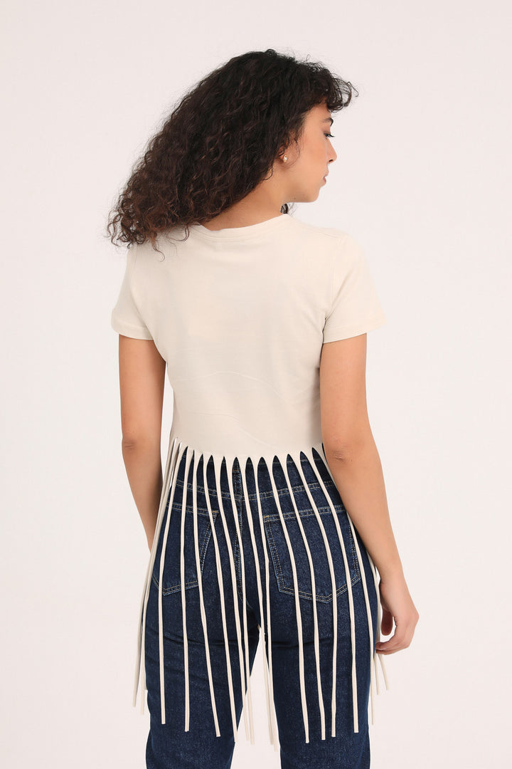 Ucu Püsküllü Tişört Bej