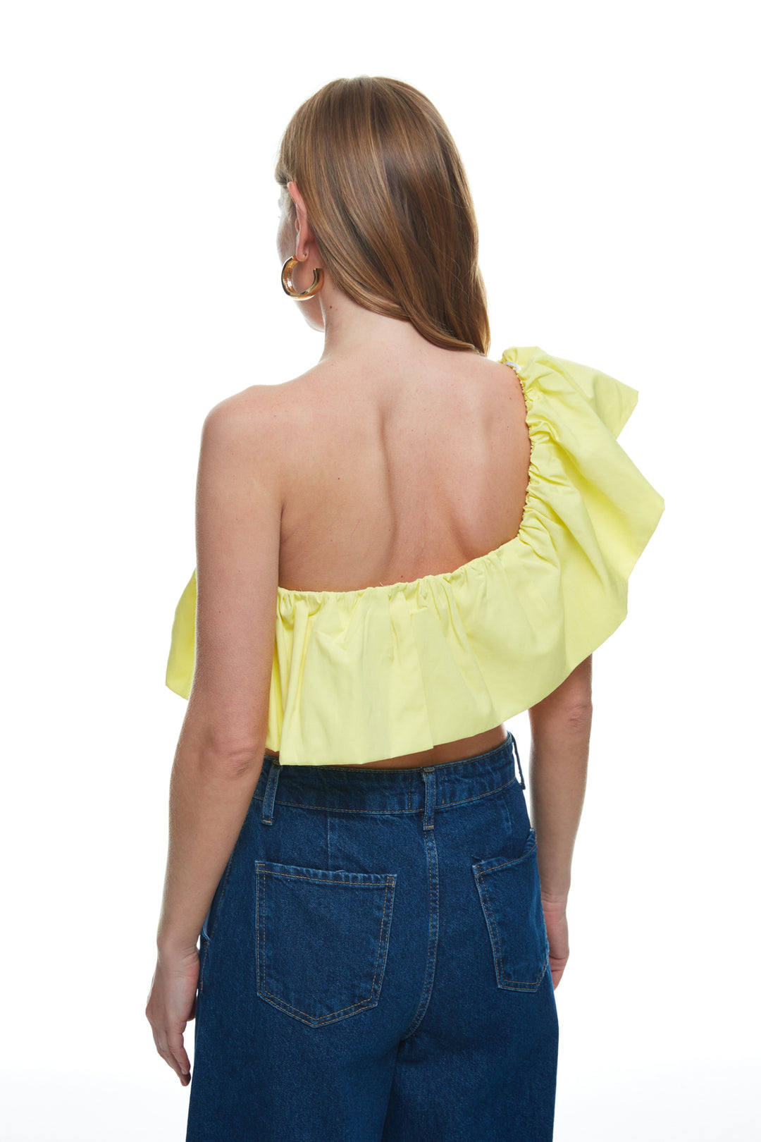 Ruffle Detailed One-Shoulder Crop Blouse Yellow