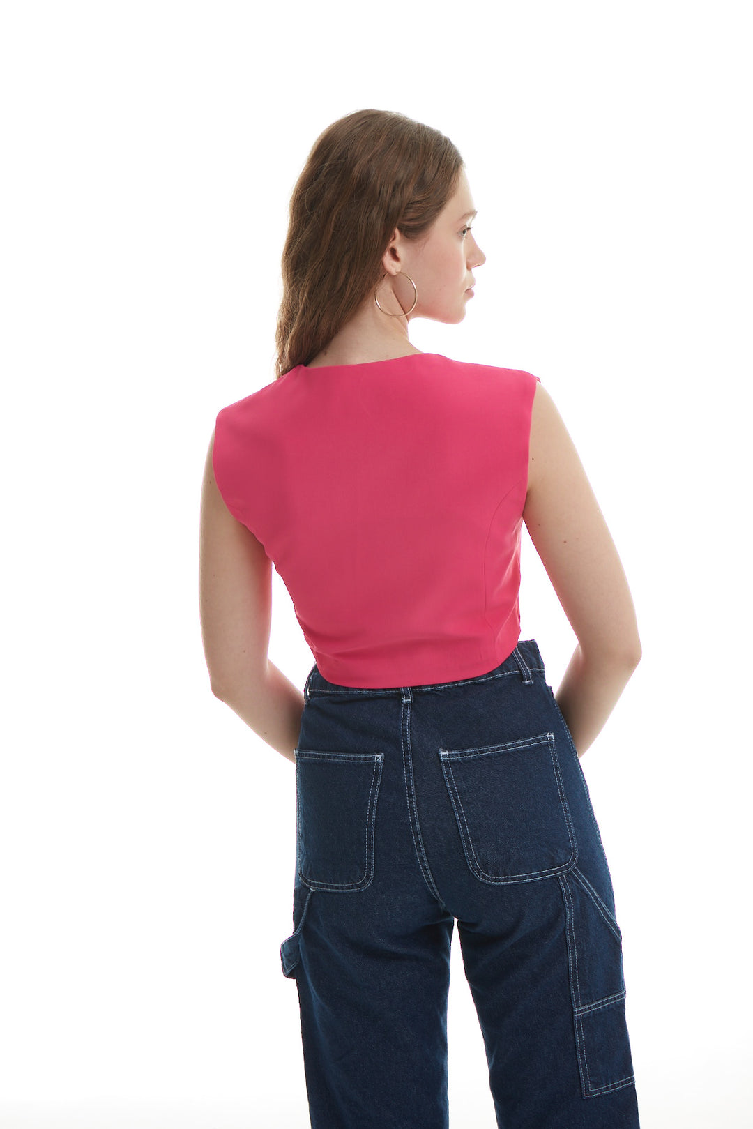 Buttoned Short Vest Fuchsia