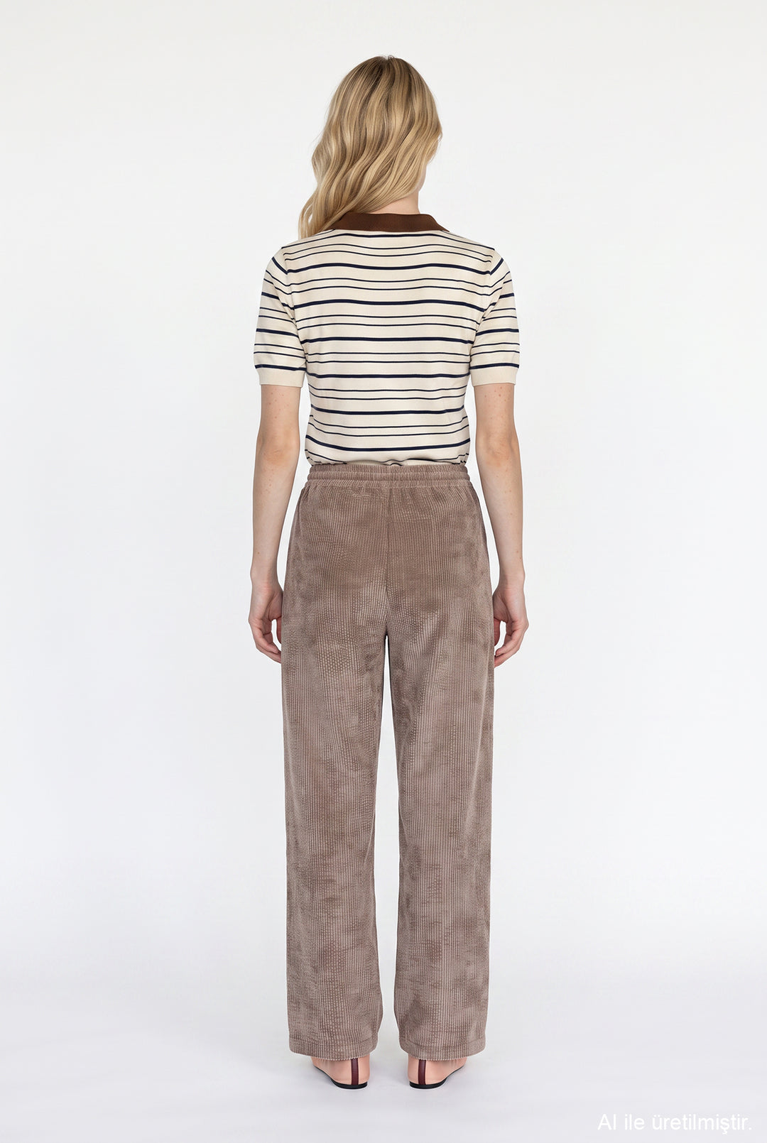 Beli Lastikli Kadife Bol Paça Pantolon Camel