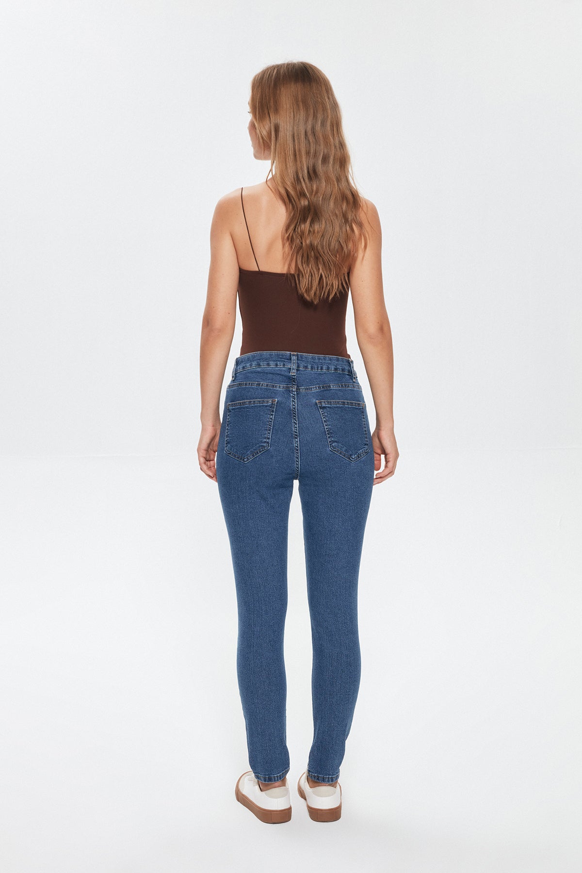 High Waist Slim Leg Jeans Trousers Blue