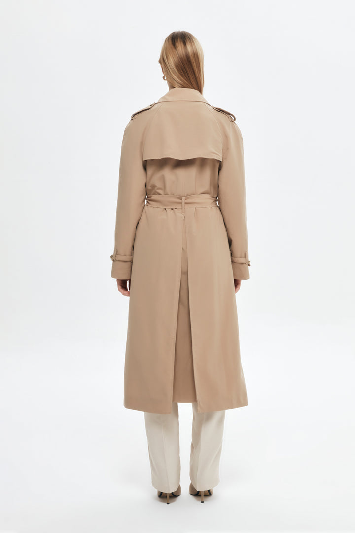 Tie Waist Button Trench Coat Beige