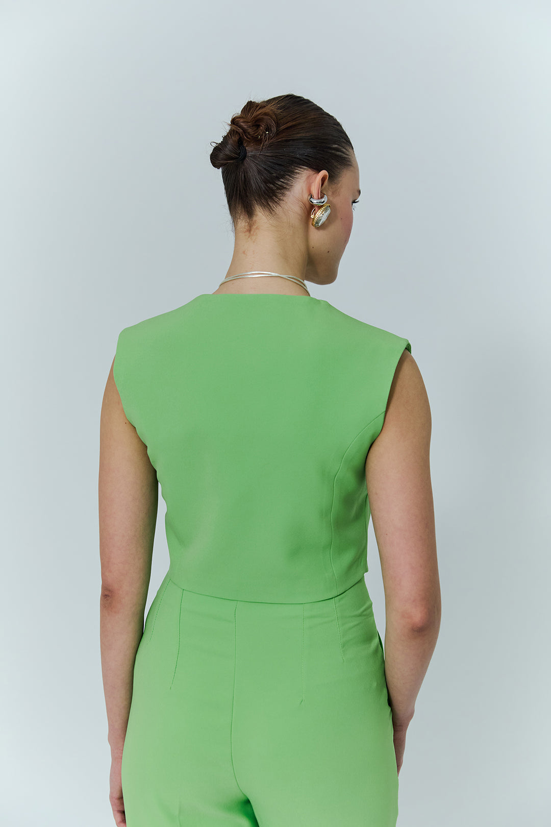 Düğme Detaylı Kısa Yelek Ceket Yeşil