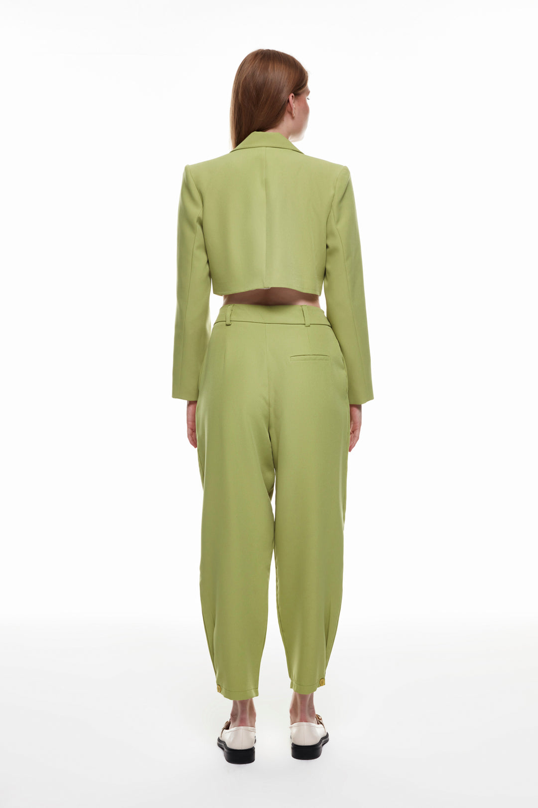 High Waist Trousers with Button Detail Olive