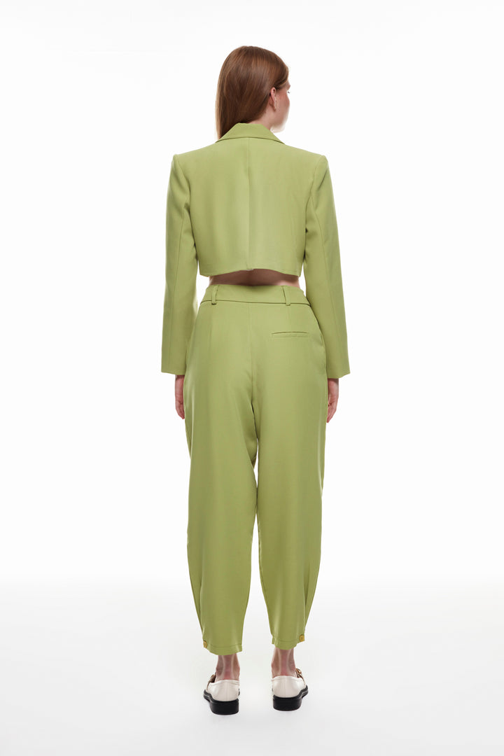 High Waist Trousers with Button Detail Olive