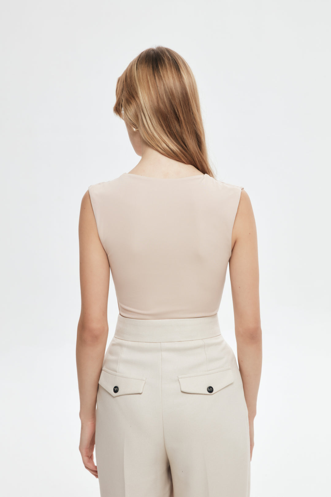 Kare Yaka Kalın Askılı Bodysuit Bej