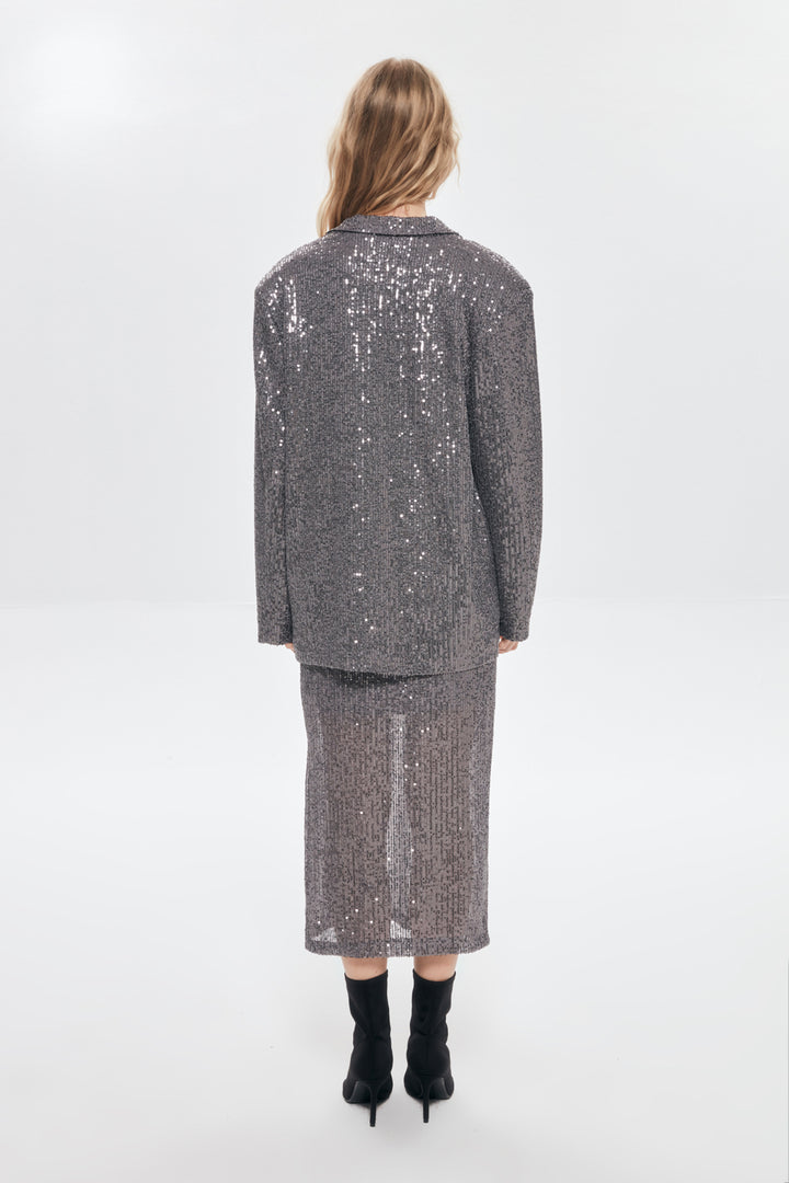 Payet Detaylı Oversize  Blazer Ceket Gri