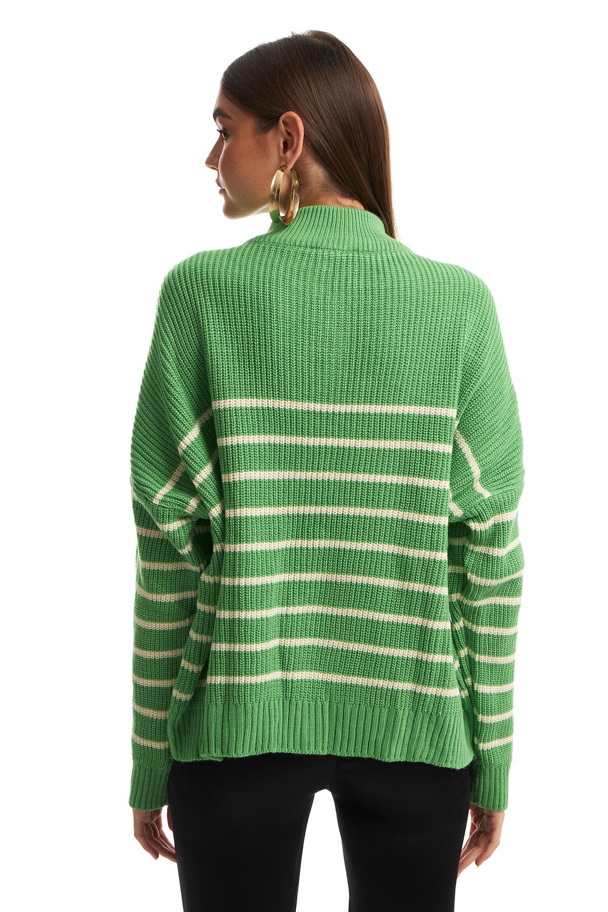 Zipper Striped Sweater Green