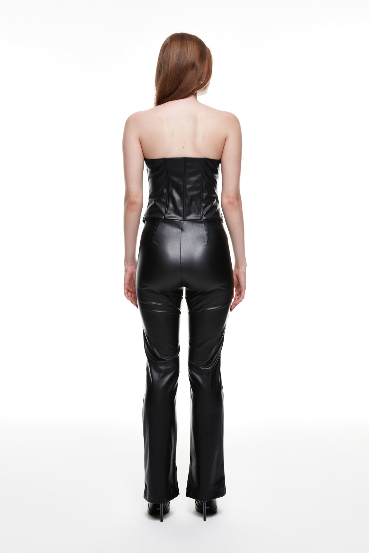 Slit High Waist Leather Trousers Black