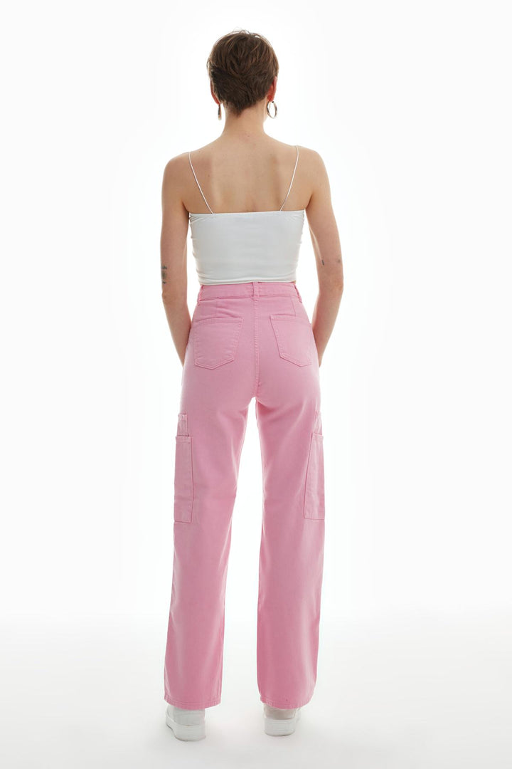 Cep Detaylı Kargo Pantolon Pembe