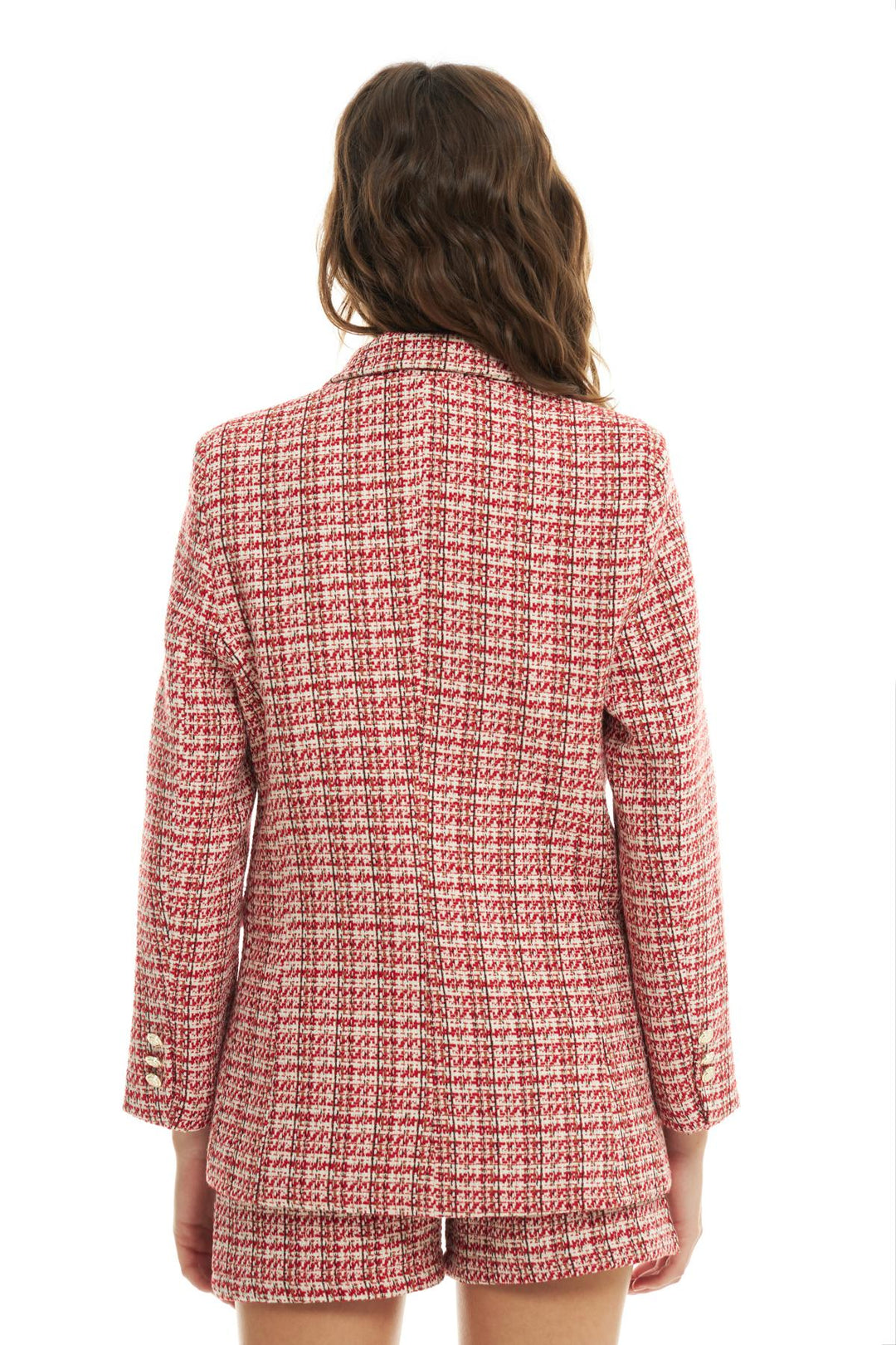 Kruvaze Yaka Düğme Detaylı Tüvit Blazer Ceket Kırmızı