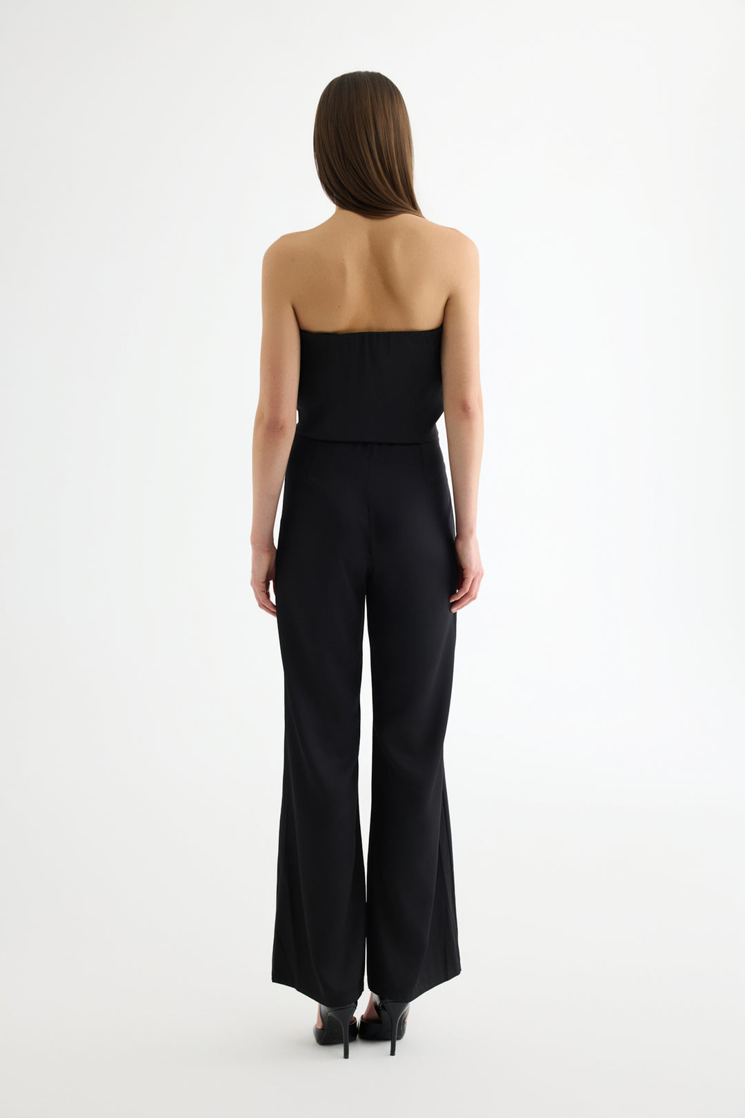 Yüksek Bel Bol Paça Saten Pantolon Siyah